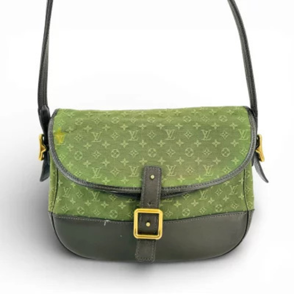Louis Vuitton Monogram Lin Berenger Shoulder Bag Canvas Leather Khaki Green